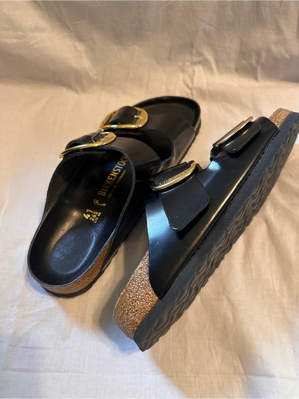 Birkenstock Arizona Big Buckle Natural Leather Patent Black Gold size 10 - Picture 5 of 6